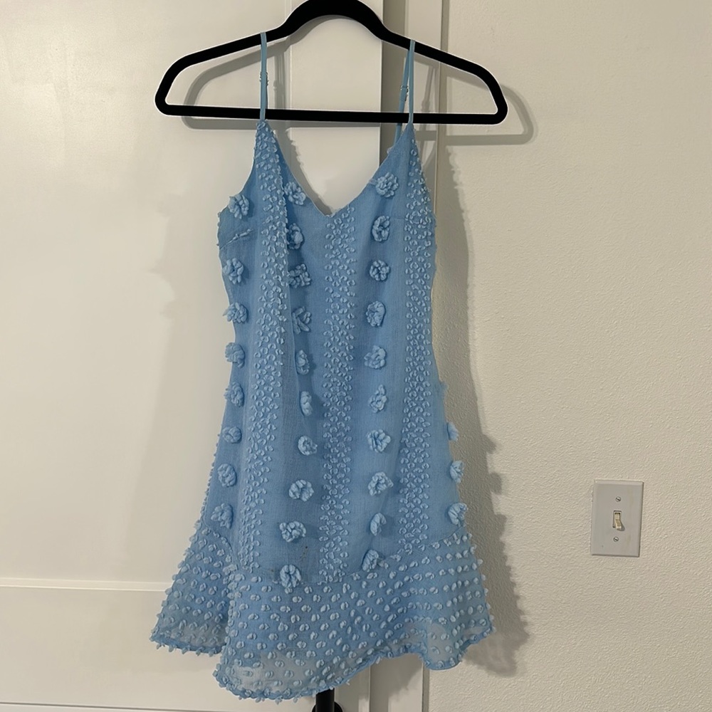Light blue cocktail/ wedding guest dress.